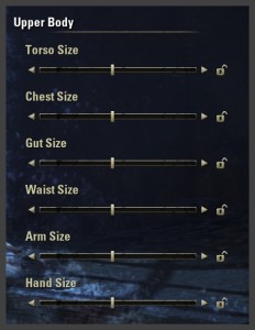 Character creation - Upper body sliders